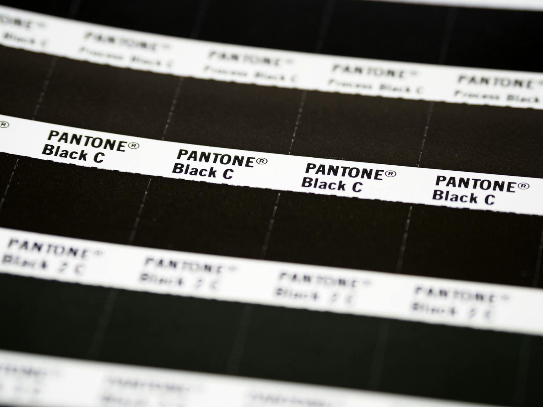 Próbnik Pantone Black C z różnymi odcieniami czerni z bliska